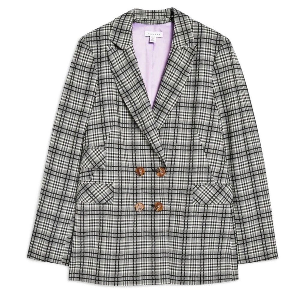 NEW TOPSHOP DOUBLE-BREASTED CHECK PRINT SUIT JACKET - Picture 7 of 7